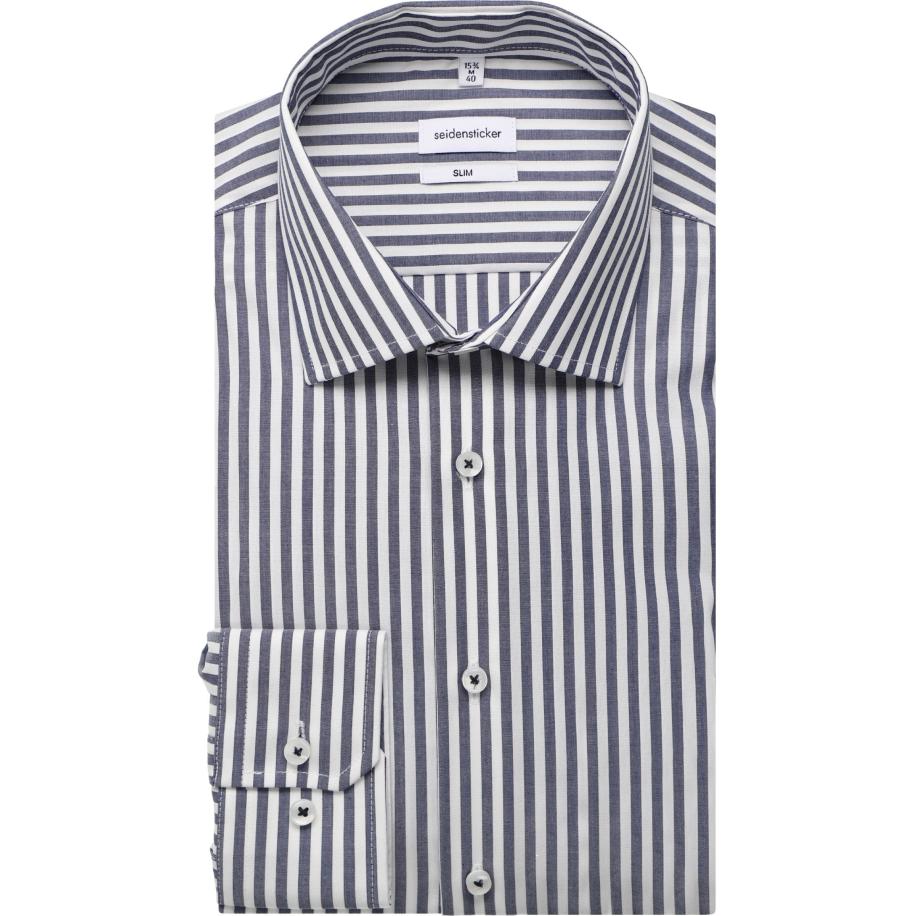 Seidensticker Overhemd donkerblauw, Gestreept Blauw