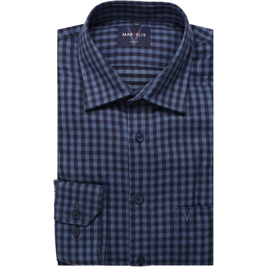 Marvelis Casual Overhemd marine, Ruit Blauw