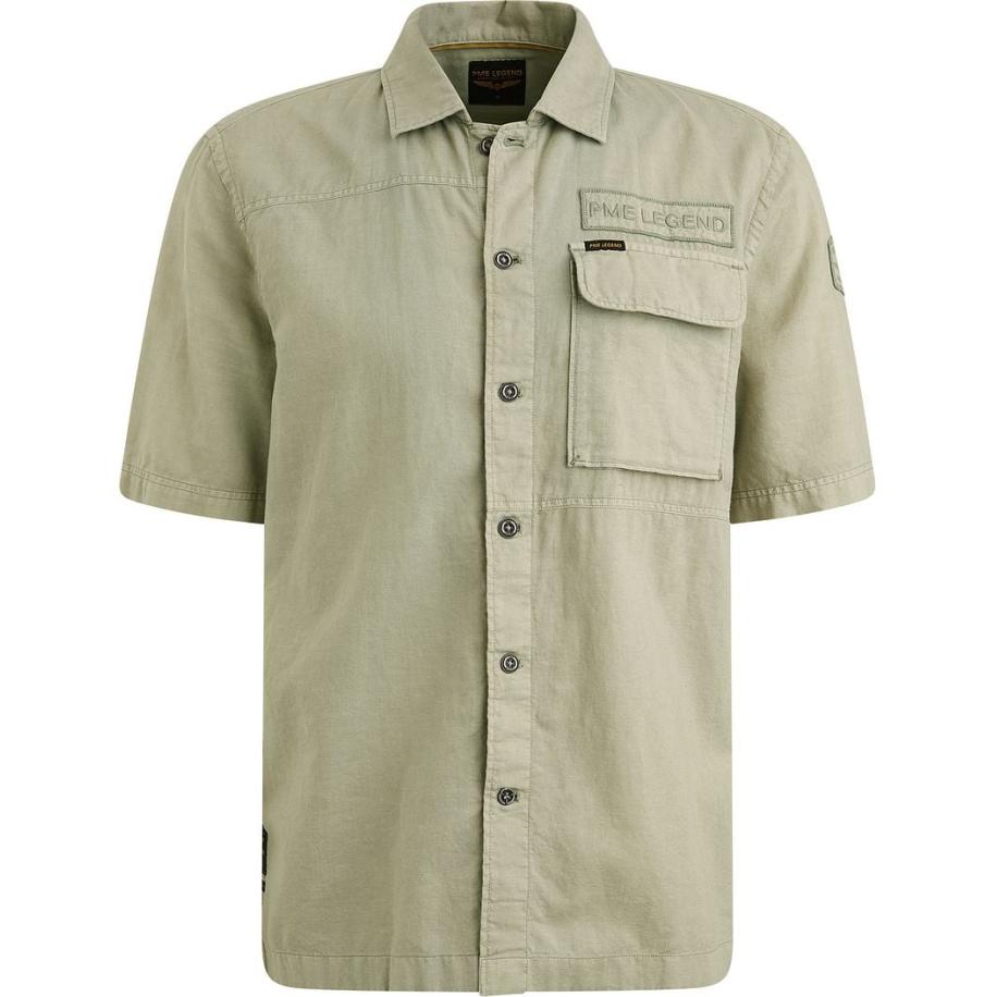 PME Legend Short Sleeve Overhemd Linen Blend Groen Groen