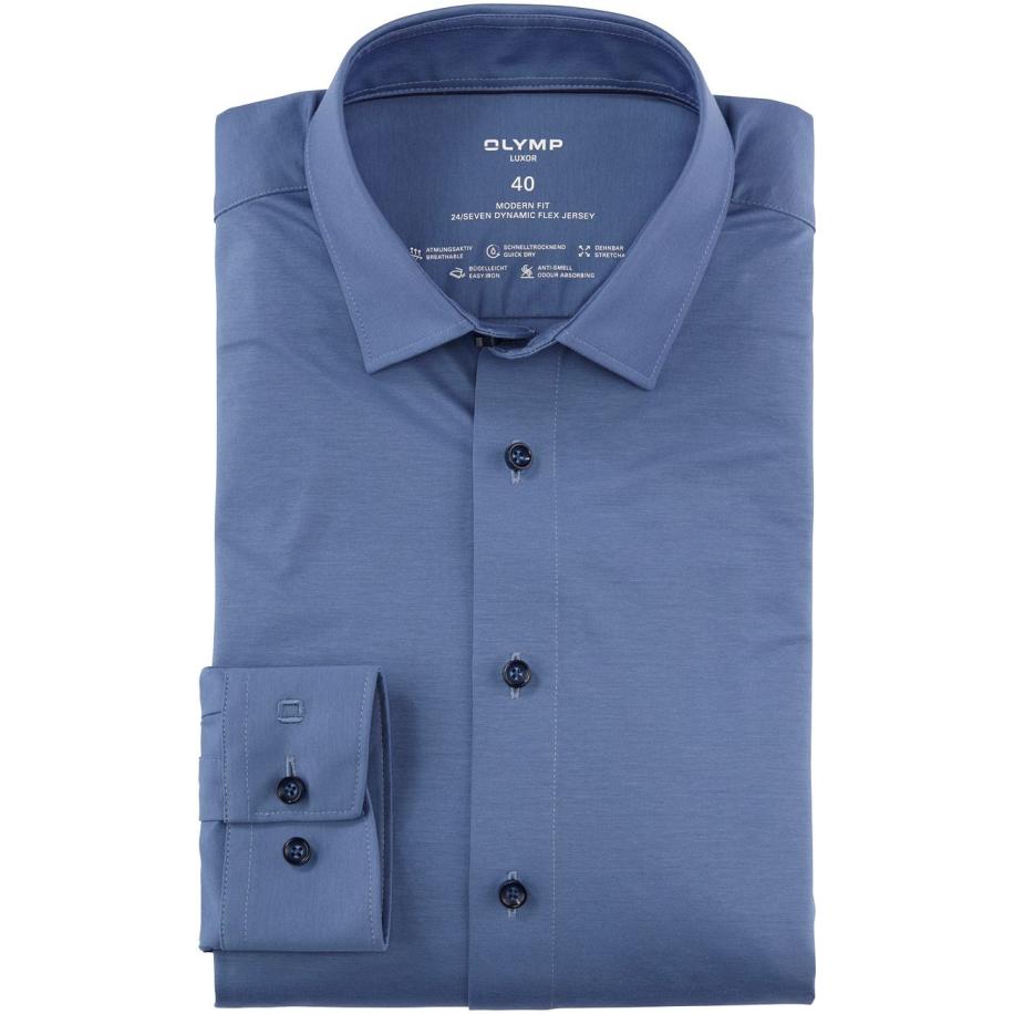 OLYMP Luxor Overhemd 24/Seven Blauw Blauw