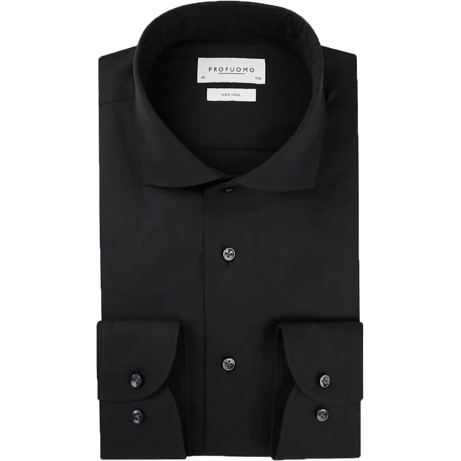 Profuomo Strijkvrij Overhemd Zwart Zwart