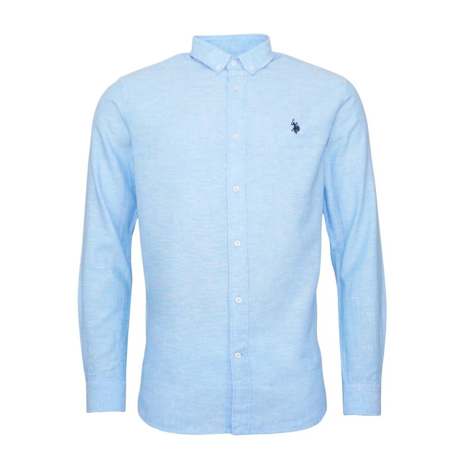 U.S. Polo Assn. Linnen Overhemd blauw, Effen -