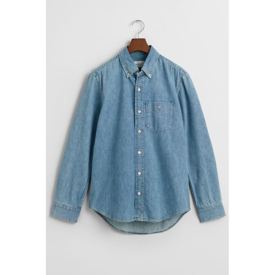 GANT Denim shirt lichtblauw, Effen Blauw