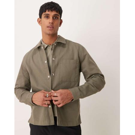 New Look - Overshirt van keperstof in licht kaki-Groen