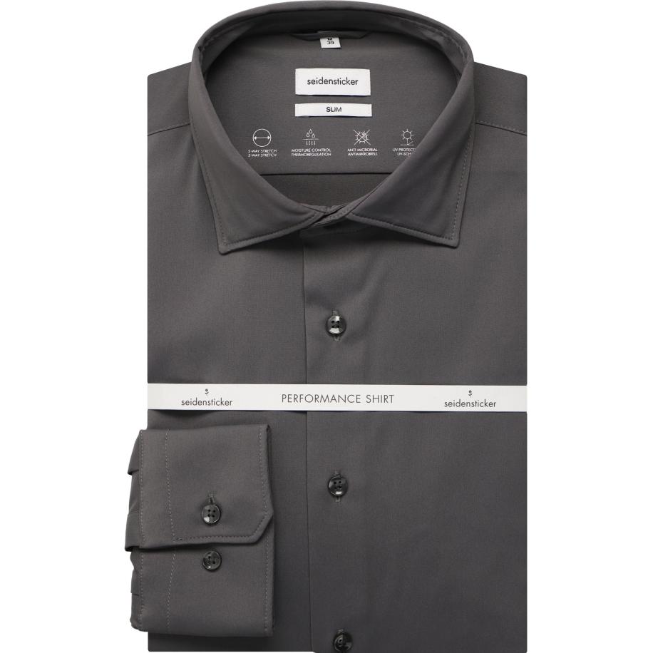 Seidensticker Overhemd grijs, Effen Grijs