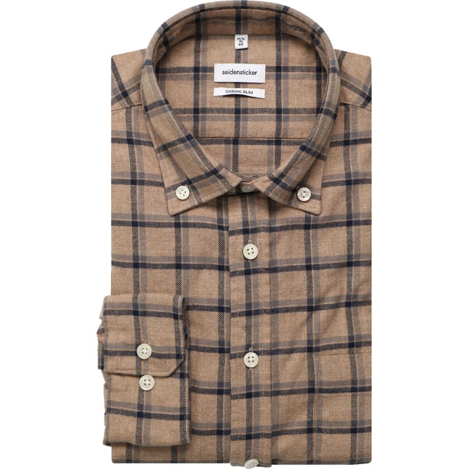 Seidensticker Smart Casual Flanellen Overhemd beige, Ruit Bruin