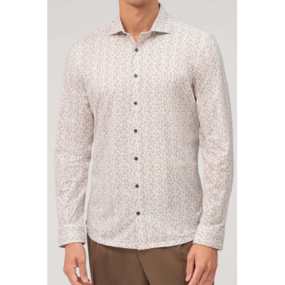 OLYMP No. Six 24/Seven Jersey shirt bruin, Bedrukt Bruin