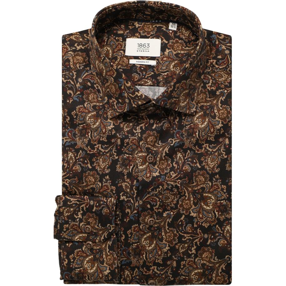 ETERNA 1863 Overhemd donkerbruin, Bedrukt Bruin