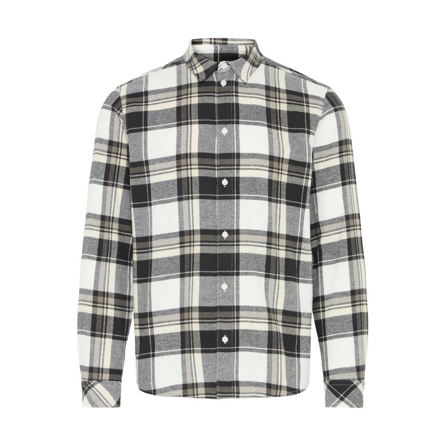 Solid !Solid Overhemd CHRIS chocoladebruin / pasteelgeel / wit -