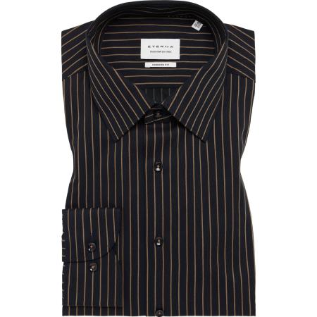 ETERNA Overhemd donkerbruin, Gestreept