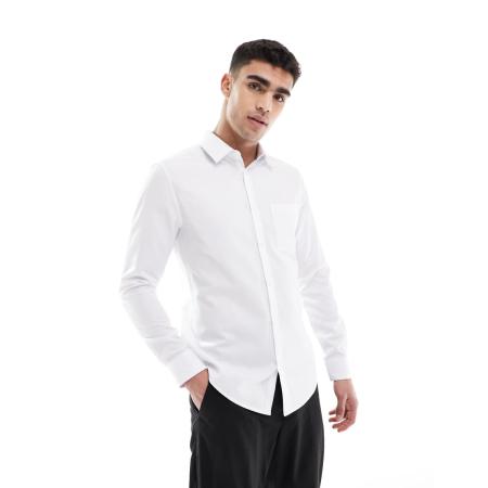 ASOS DESIGN - Slim-fit overhemd met textuur in wit