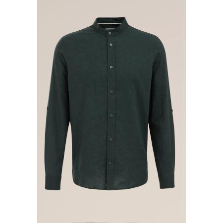 Fundamentals heren easy care linnenmix overhemd met mao-kraag - Regular fit - Donkergroen - Linnen - Maat: XL