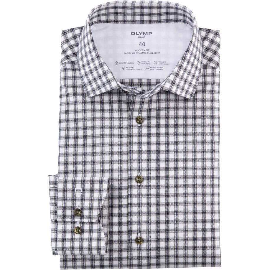 OLYMP Luxor 24/Seven Overhemd olijf, Ruit Groen