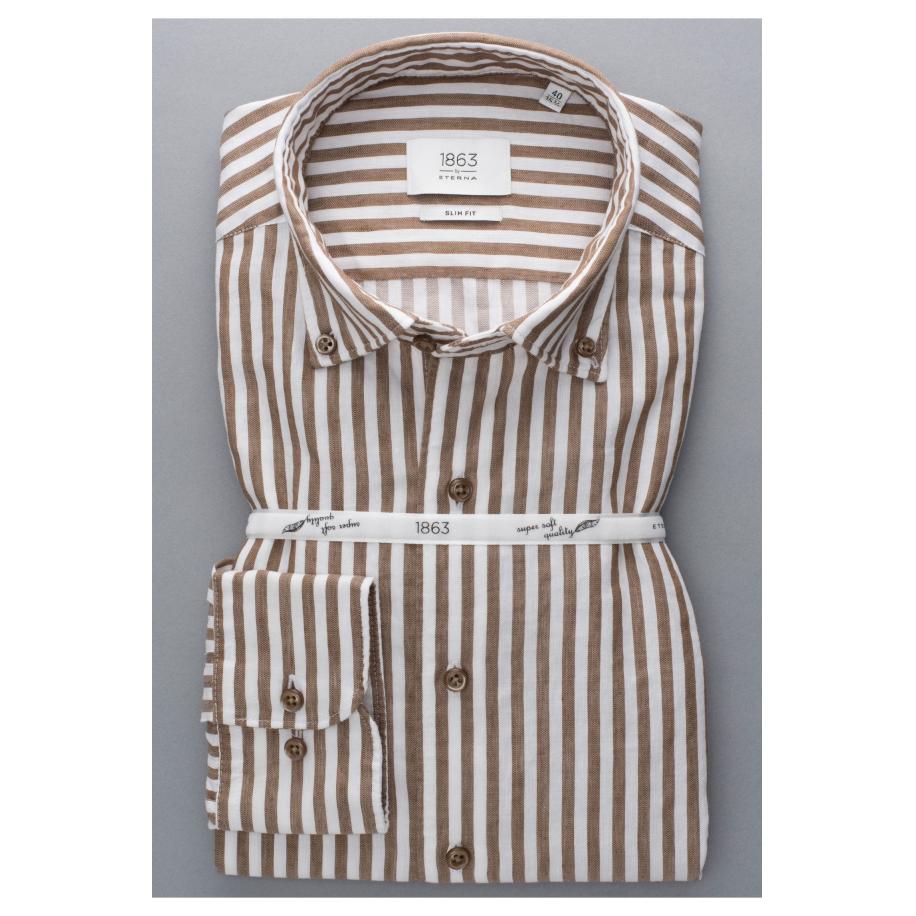 ETERNA 1863 Linnen Overhemd bruin/wit, Gestreept Multicolor