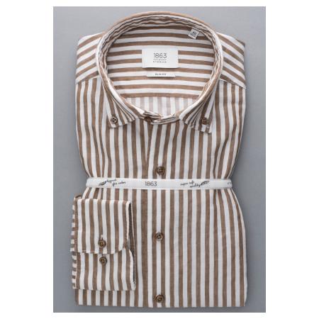ETERNA 1863 Linnen Overhemd bruin/wit, Gestreept