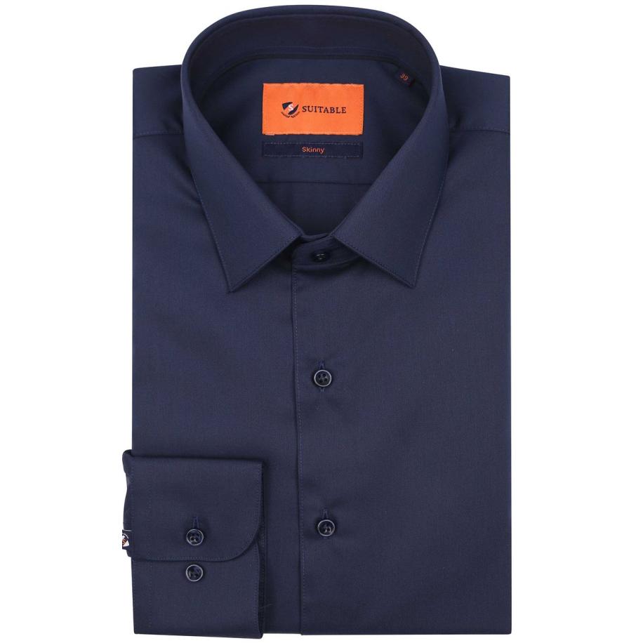 Suitable Twill Overhemd Navy Blauw