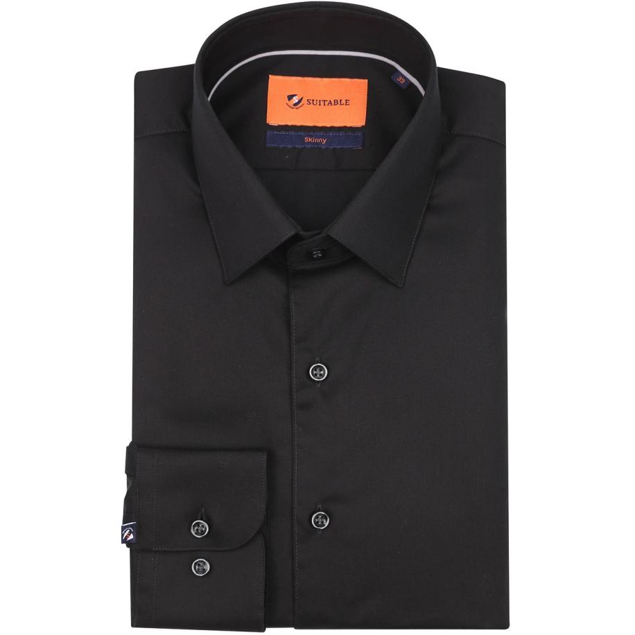 Suitable Twill Overhemd Zwart Zwart