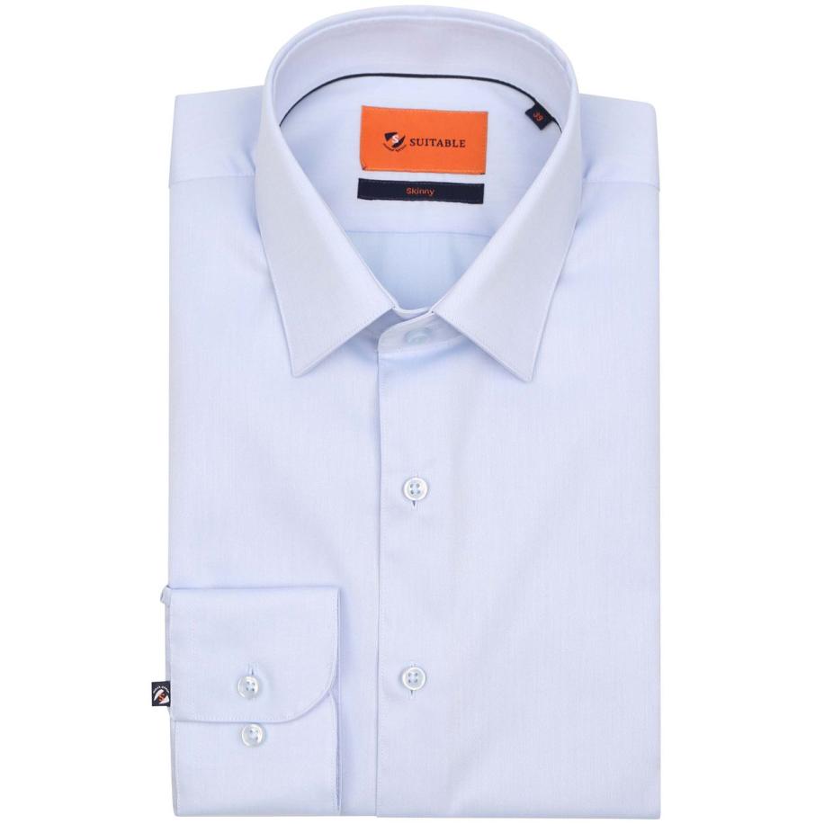 Suitable Twill Overhemd Lichtblauw Blauw