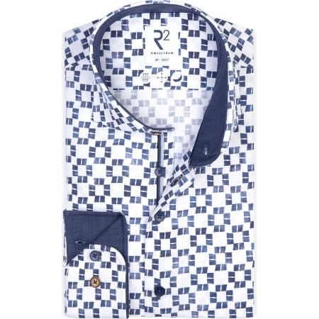 R2 Amsterdam Overhemd blauw, Bedrukt