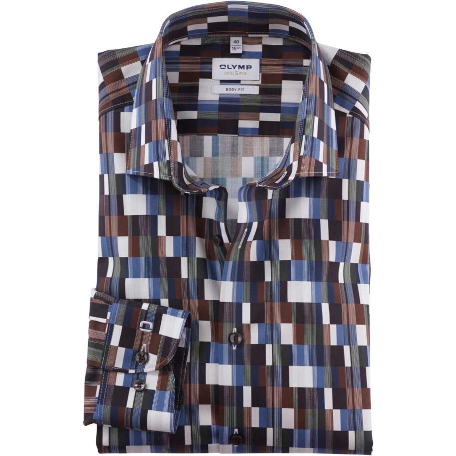 OLYMP Level Five Overhemd blauw/bruin, Motief Blauw