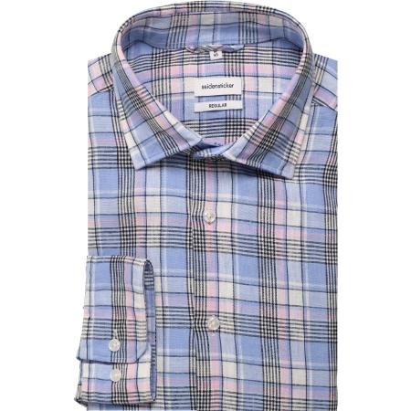 Seidensticker Linnen Overhemd lichtblauw, Ruit