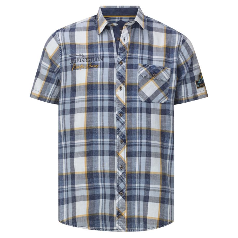 jan vanderstorm Jan Vanderstorm Overhemd Ingolof blauw denim / lichtoranje / wit -