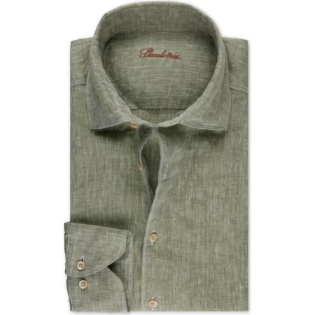 Stenströms Casual Linnen Overhemd groen, Effen