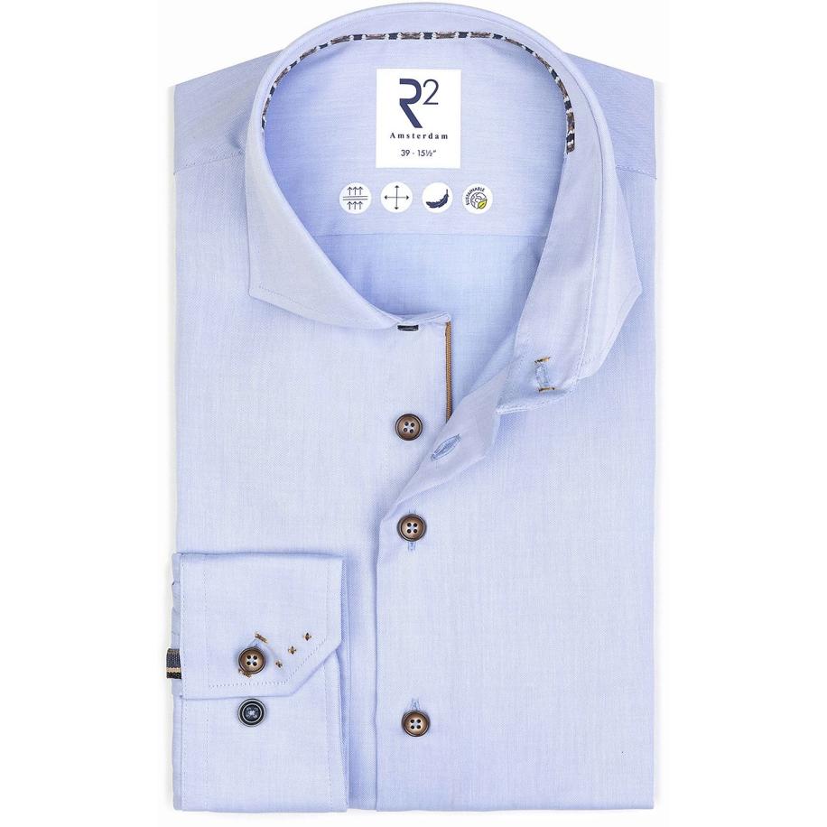 R2 Overhemd Fine Twill Lichtblauw Blauw