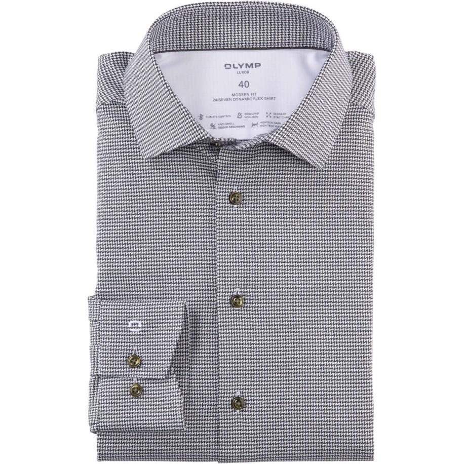 OLYMP Luxor 24/Seven Overhemd olijf, Motief Groen