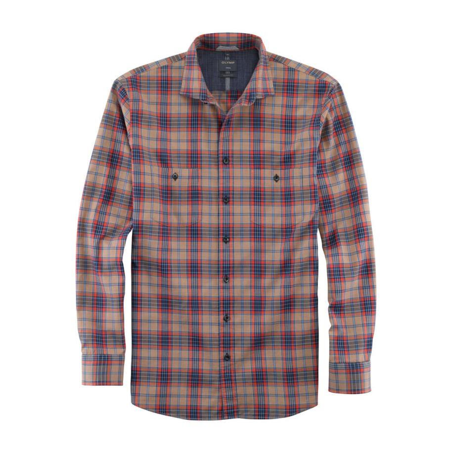 OLYMP Casual Overhemd rood/bruin, Ruit Multicolor