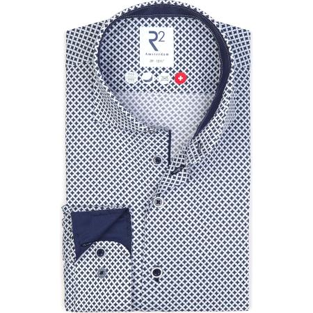R2 Amsterdam Overhemd donkerblauw, Bedrukt
