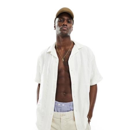 Abercrombie & Fitch - Gestreept overhemd van dobbystof met korte mouwen in wit