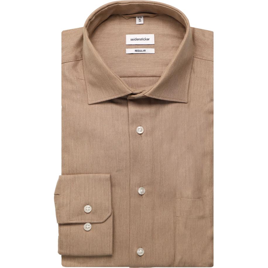 Seidensticker Flanellen Overhemd beige, Effen Bruin