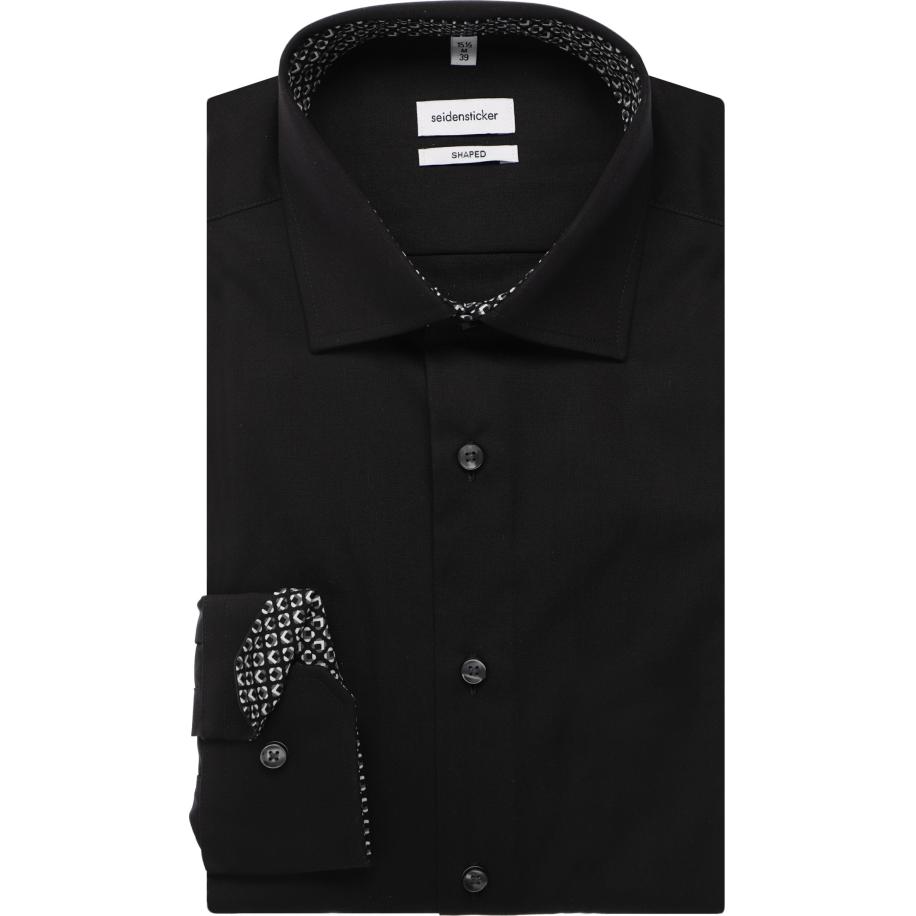 Seidensticker Overhemd zwart, Effen Zwart