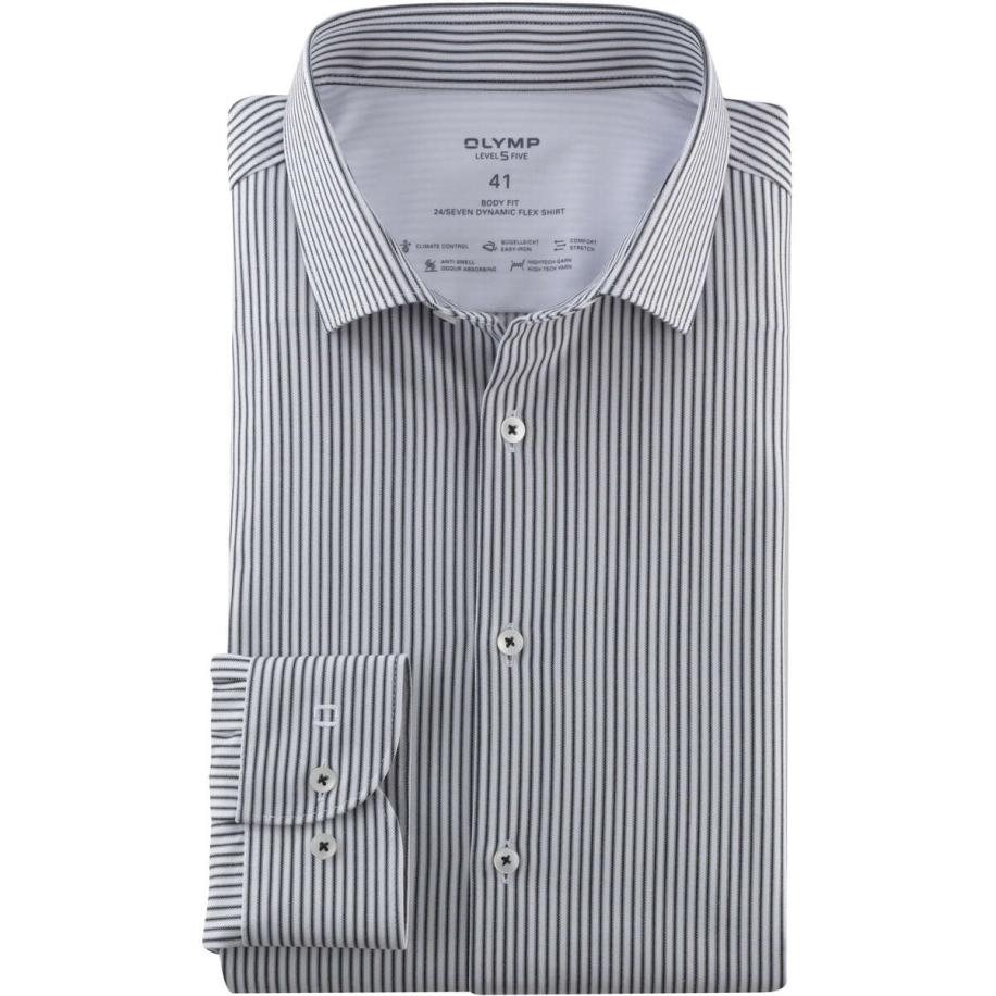 OLYMP Level Five 24/Seven Overhemd zwart/wit, Gestreept Multicolor