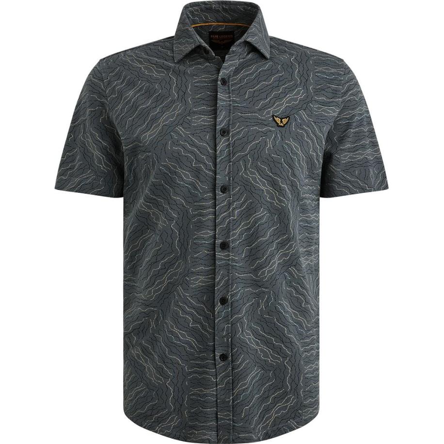 PME Legend Short Sleeve Overhemd Print Dark Slate Grijs