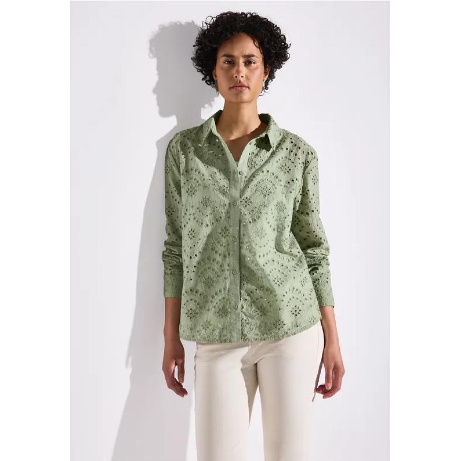 Street One Overhemdblouse met oogjesborduursel Groen