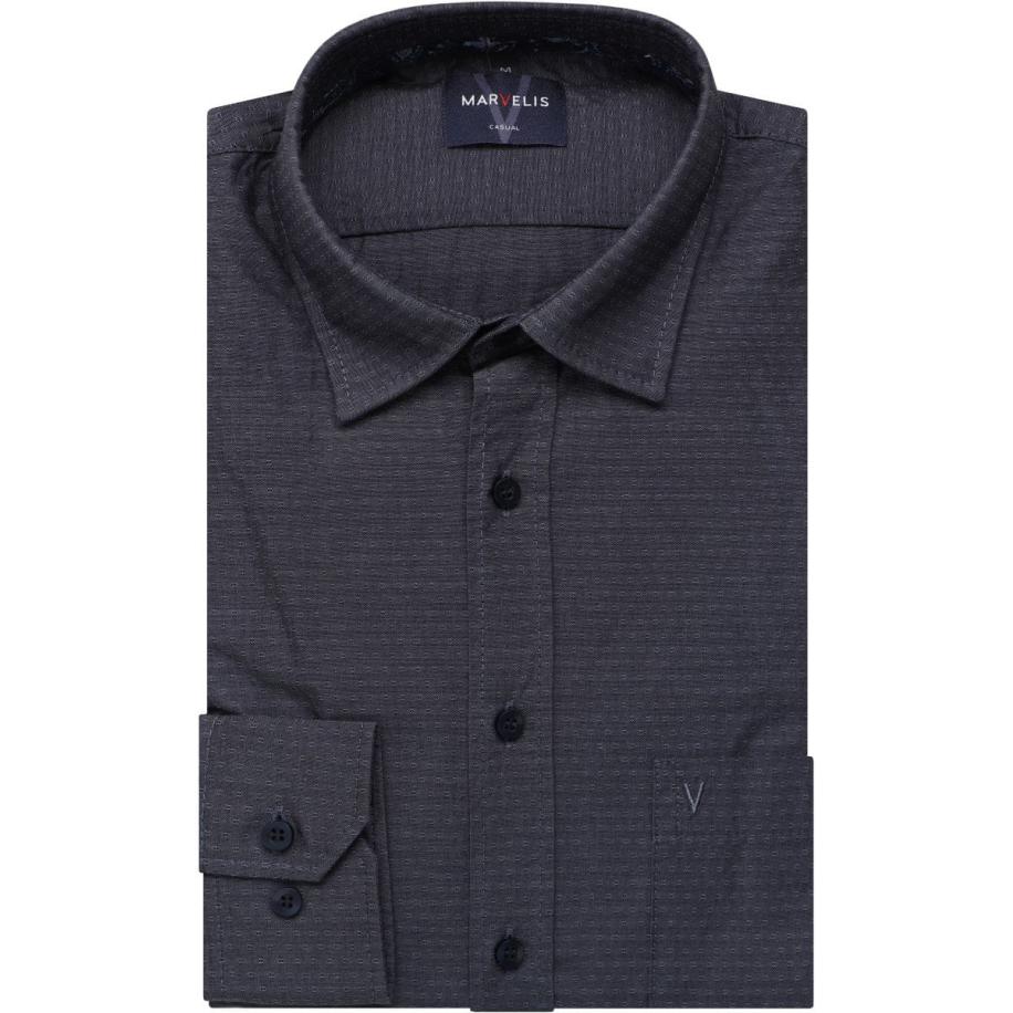 Marvelis Casual Overhemd marine, Faux-uni Blauw