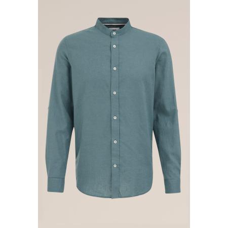 Fundamentals heren easy care linnenmix overhemd met mao-kraag - Regular fit - Zeegroen - Linnen - Maat: XL