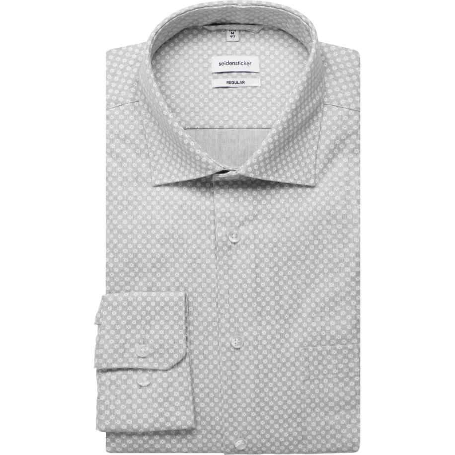 Seidensticker Flanellen Overhemd lichtgrijs, Bedrukt Grijs