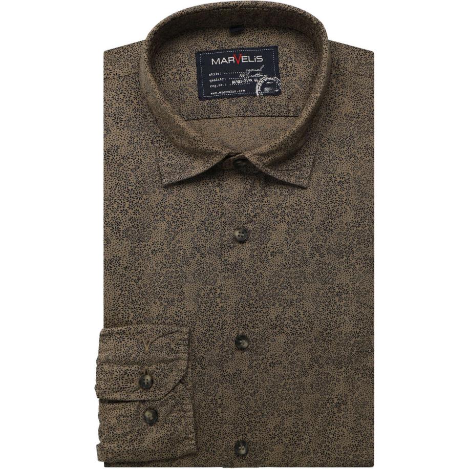 Marvelis Casual Overhemd olijf, Bedrukt Groen