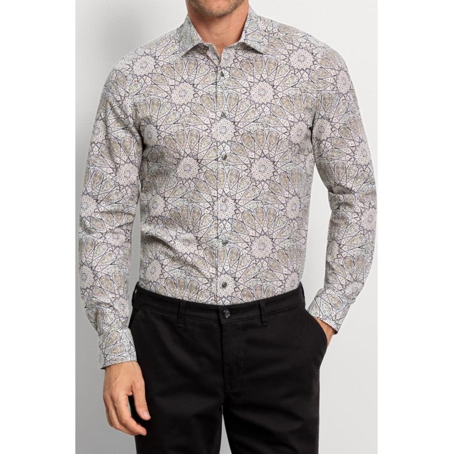 OLYMP Level Five Overhemd olijf, Bedrukt Groen