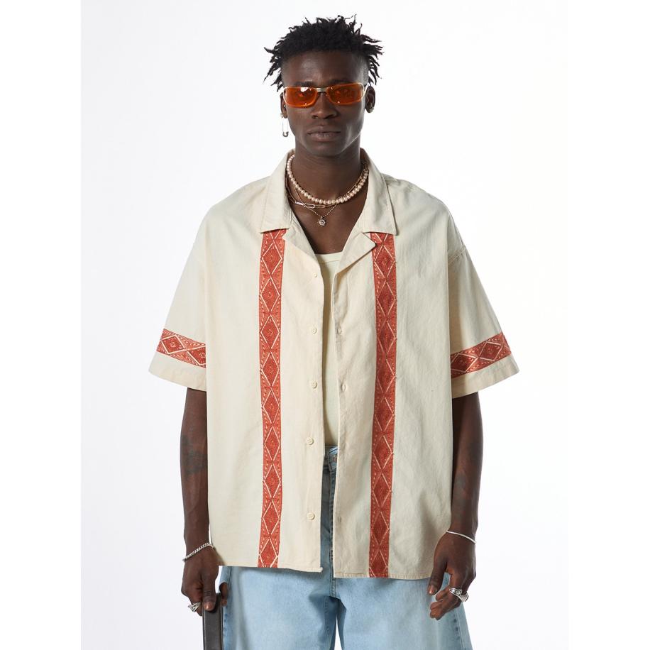 VAMOS CLO Overhemd beige / roestrood Bruin