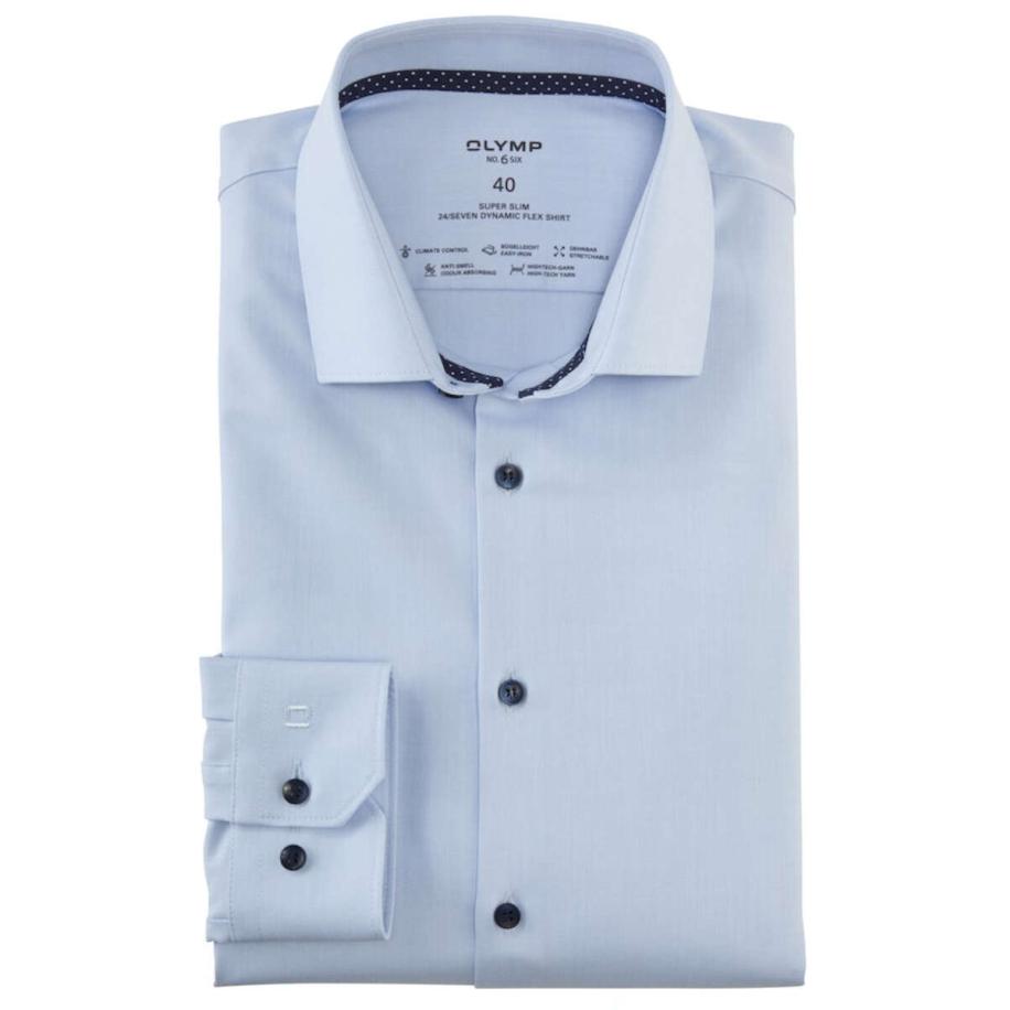 OLYMP No. Six Performance Climate Control Overhemd blauw, Effen Blauw