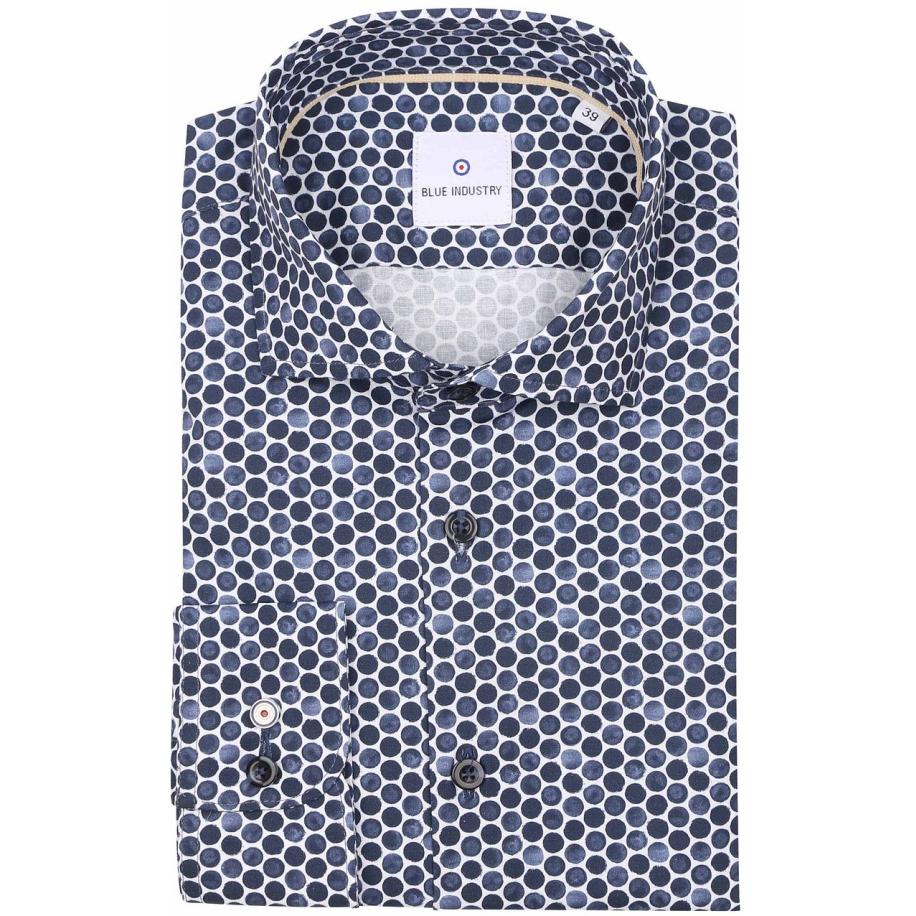 Blue Industry Overhemd Stippen Donkerblauw Blauw
