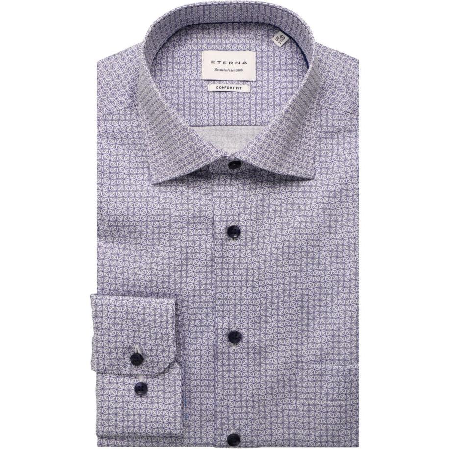 ETERNA Overhemd middenblauw, Bedrukt Blauw