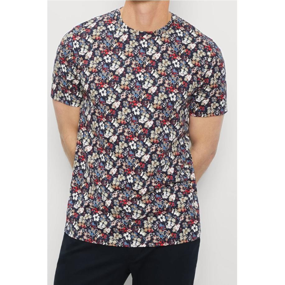 OLYMP Casual T-Shirt ronde hals marine, Motief Blauw