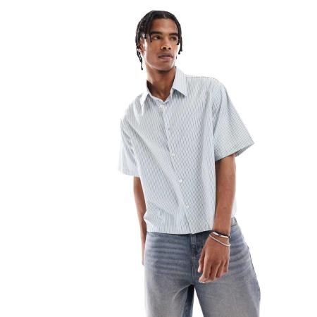 Bershka - Overhemd met getextureerde strepen in blauw