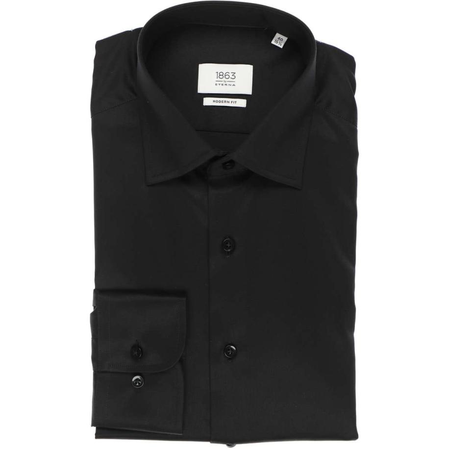ETERNA 1863 Overhemd zwart, Effen Zwart