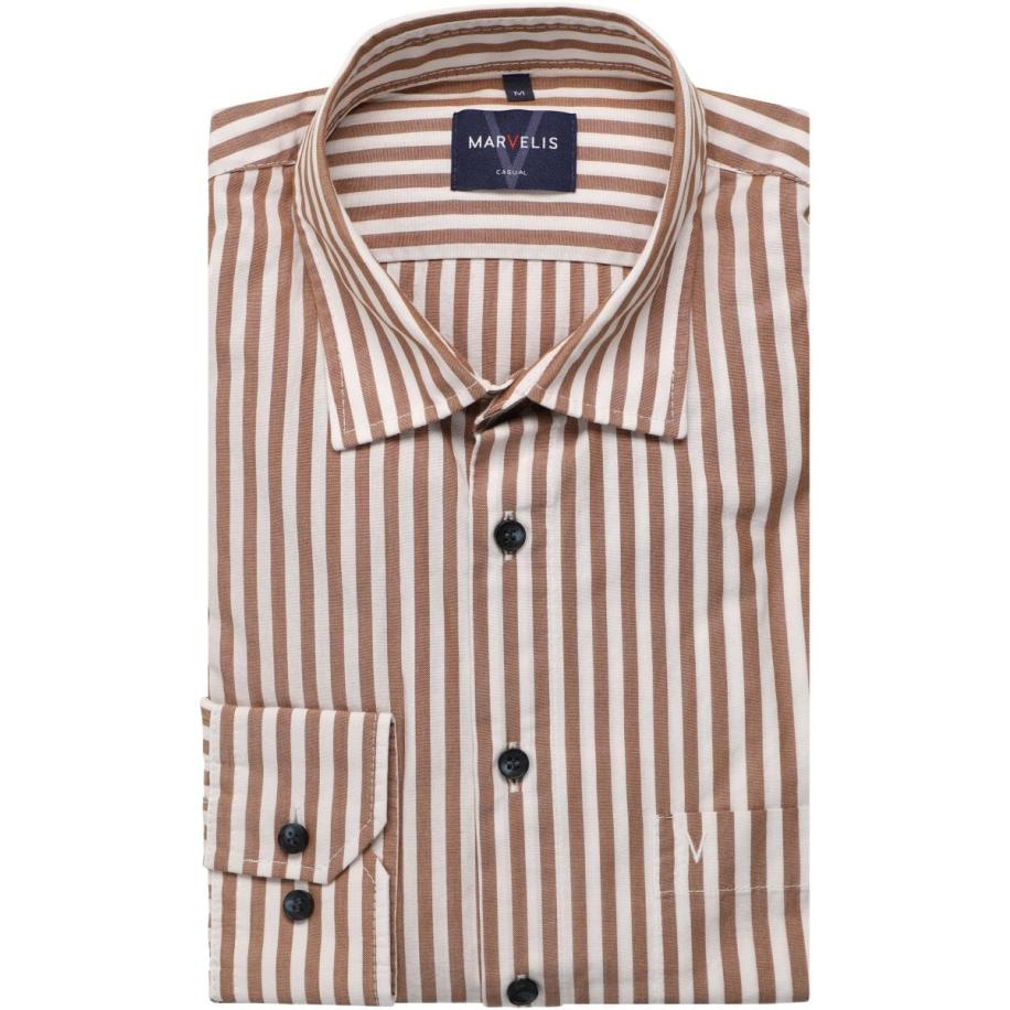 Marvelis Casual Overhemd bruin, Gestreept Bruin